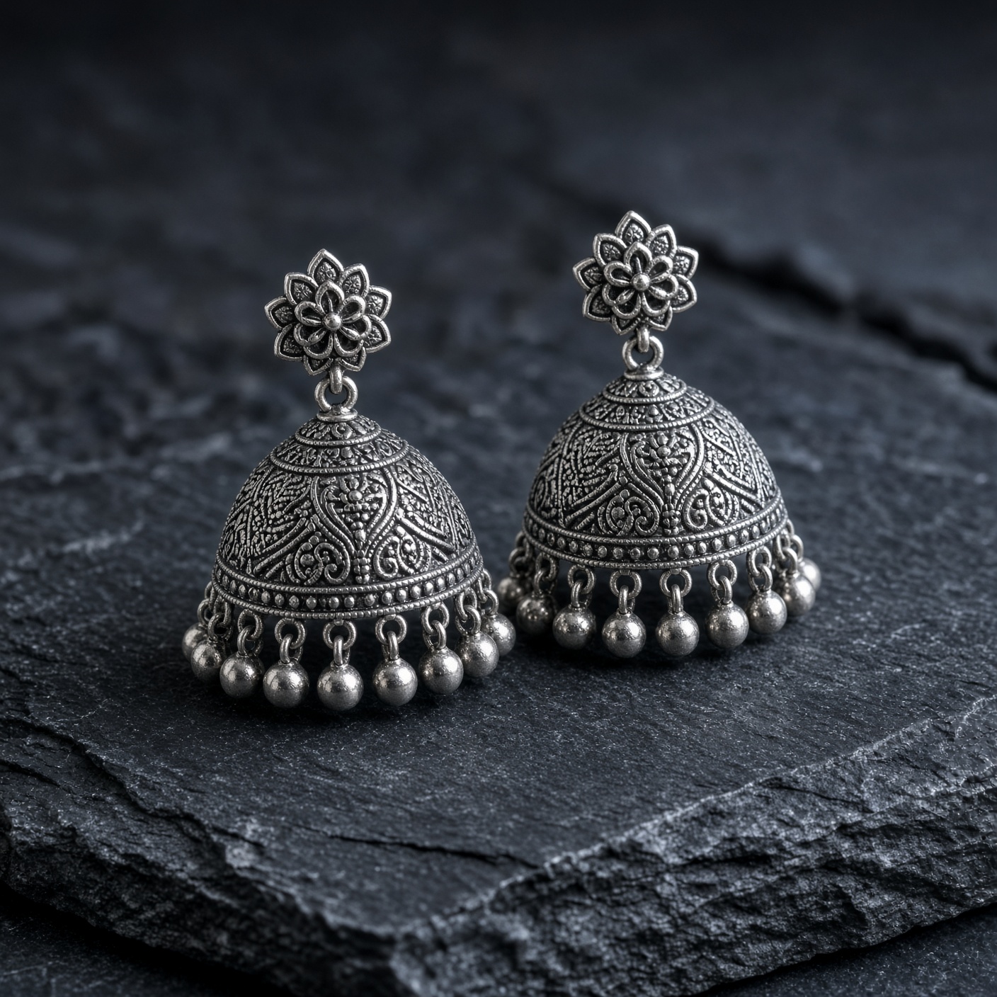 Ghungroo Silver Jhumkas